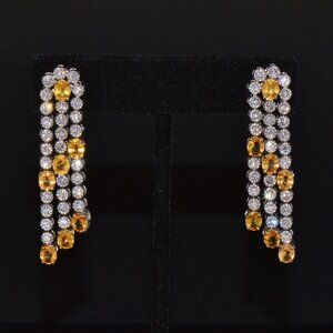 Certified Natural 8.96CTS VS F Diamond Yellow Sapphire 18K Solid Gold Earrings